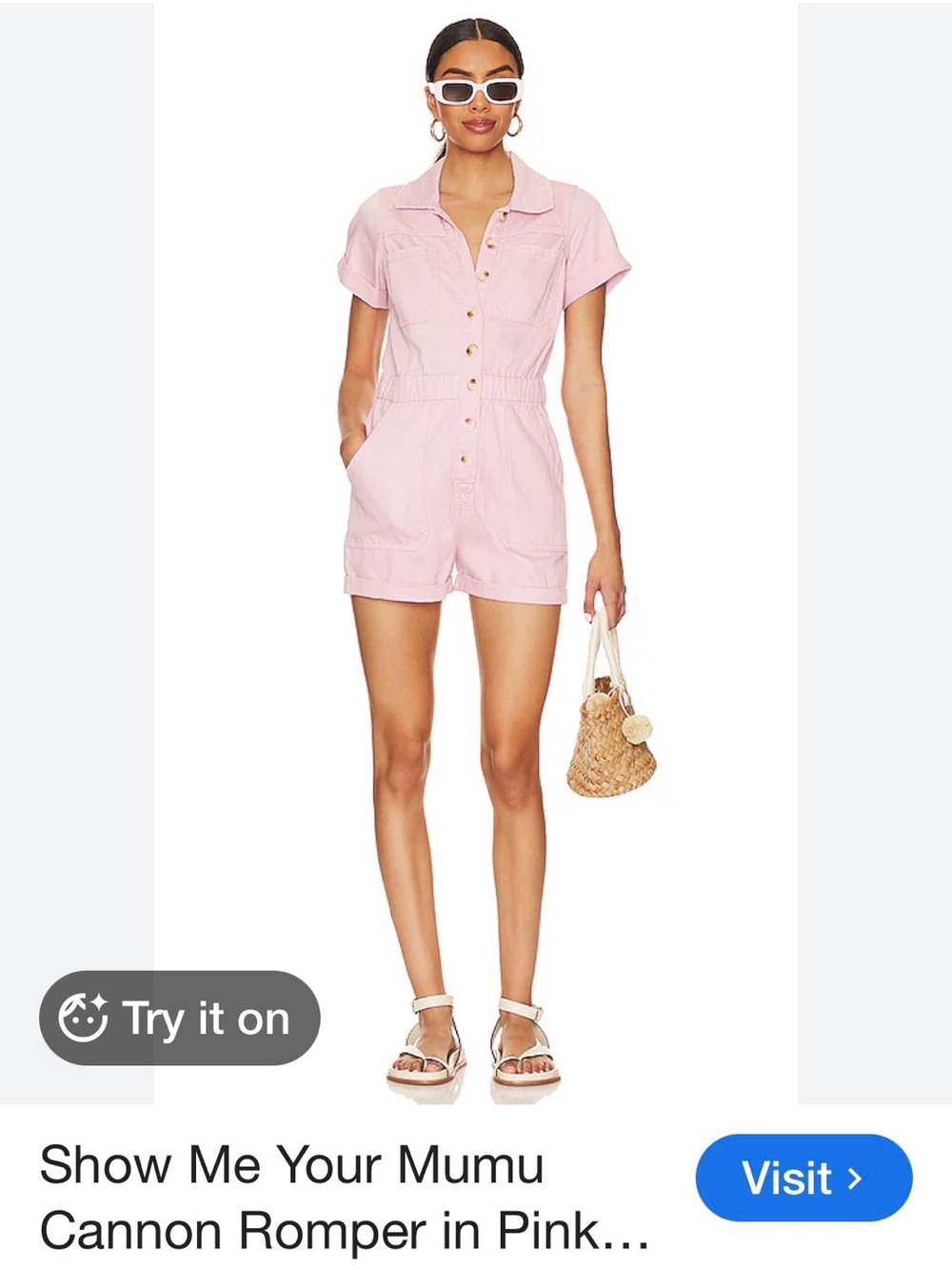 Show Me Your MuMu Pink Short-Sleeve Button Romper womens size small